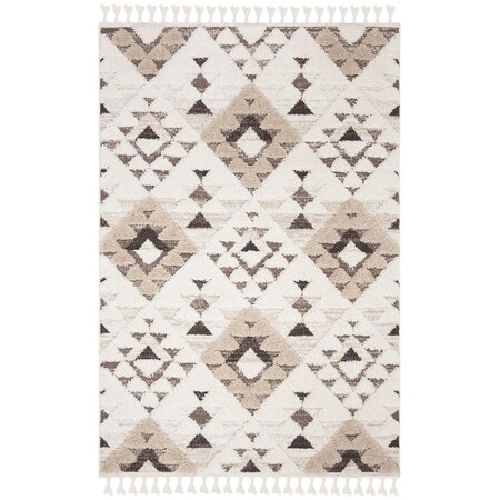 Safavieh 3 x 5 ft. Moroccan Tassel Shag Power Loomed Rectangle Area Rug; Ivory & Brown MTS688A-3